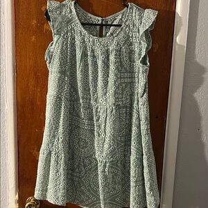 Crystal Doll Eyelet Lace Mini Dress - Light Green